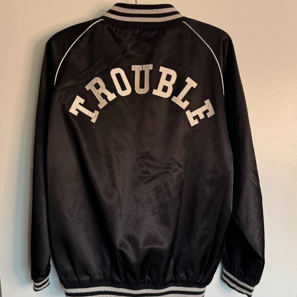 Black satin R13 varsity bomber jacket, medium - Picture 2 of 9